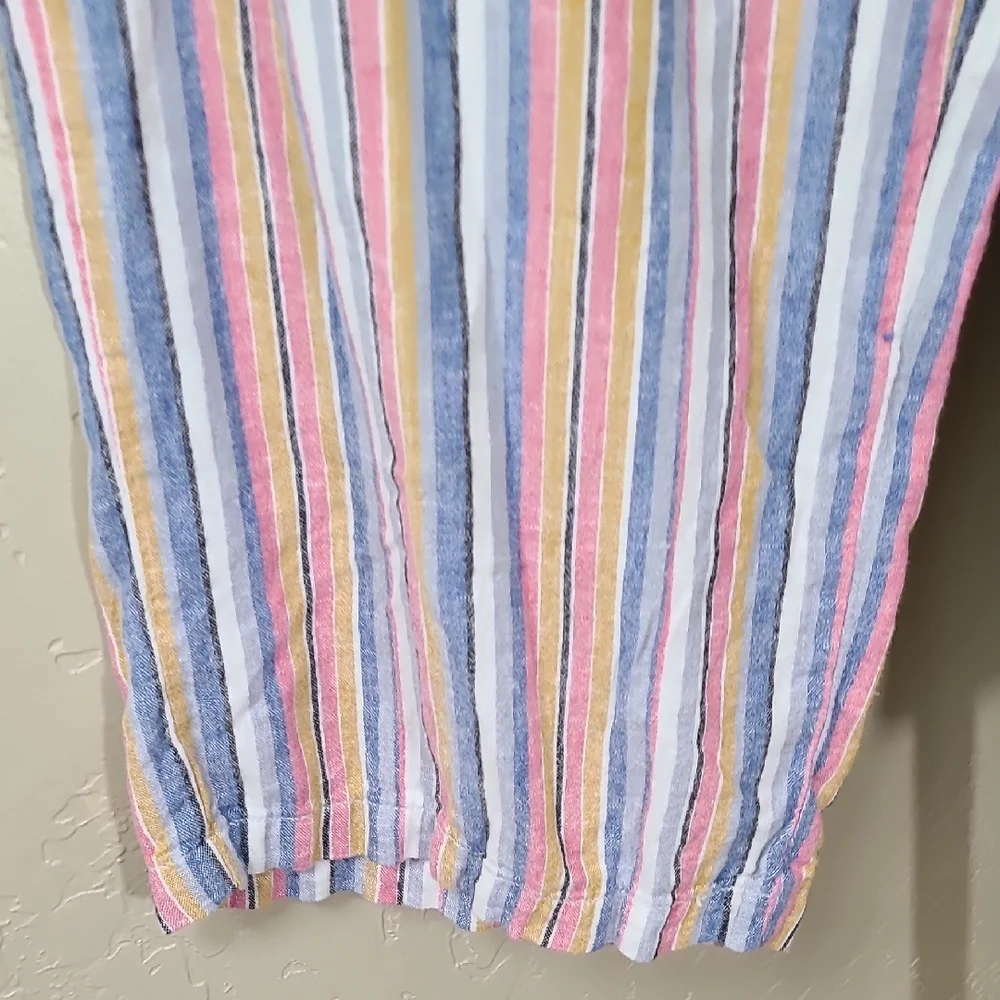 Seven7 Multicolor Striped Wide Leg Palazzo Cropped Linen Blend Pants Size 10 - Picture 5 of 13
